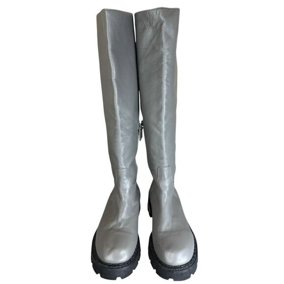BY FAR Gray Russel Knee‑High Boots EU 41 US 10 Grained Nappa Cement Leather - Picture 7 of 12